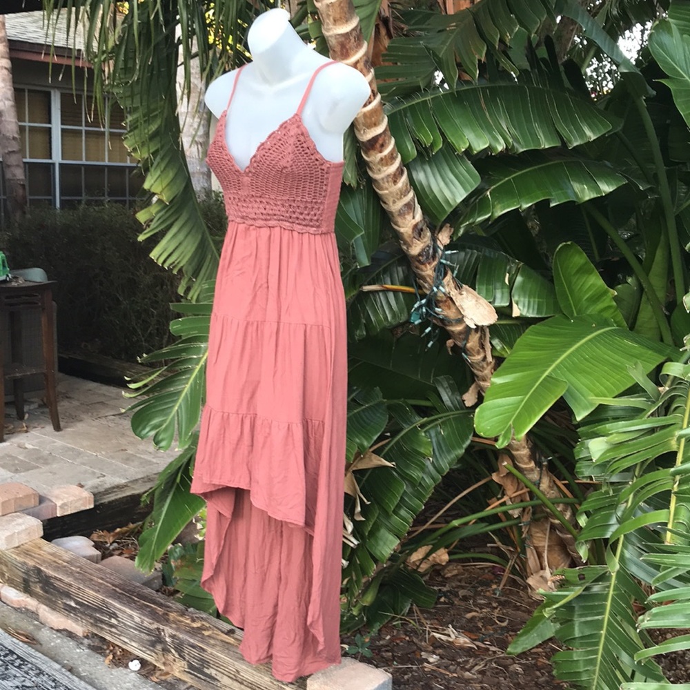 Indulge crochet bodice asymmetric dress